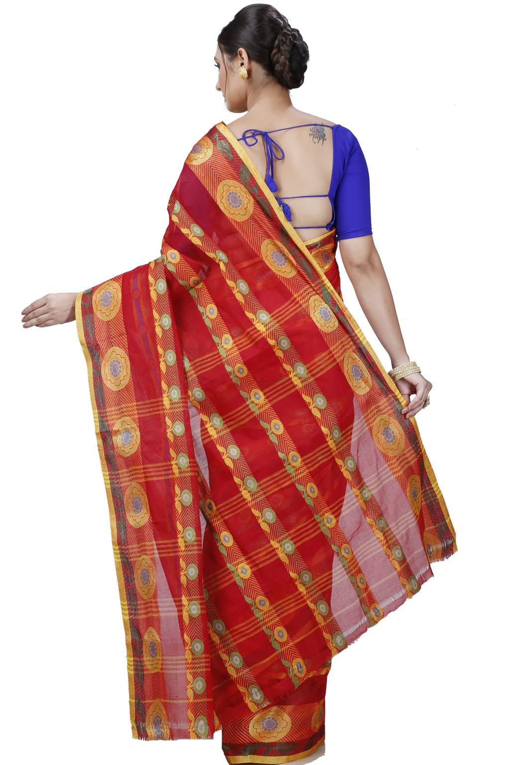 Red Pure Cotton Uttara Tant Saree (1131)